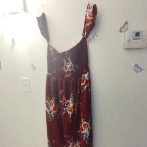 Burgundy Floral off the shoulder wrap dress XL